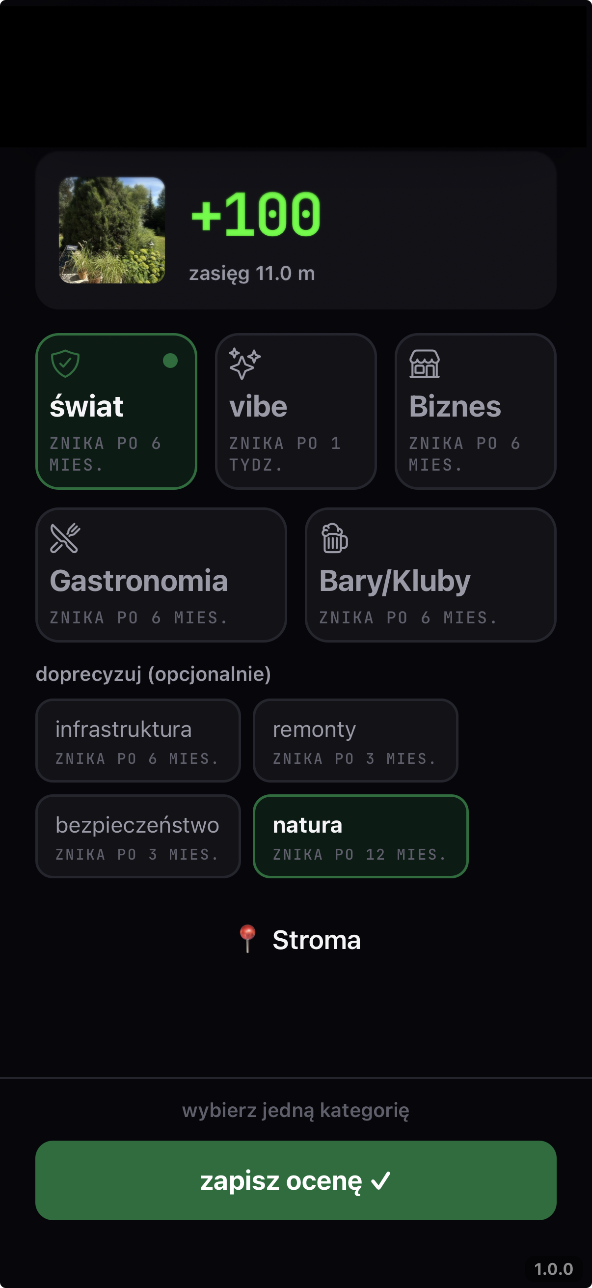 Wybór kategorii oceny